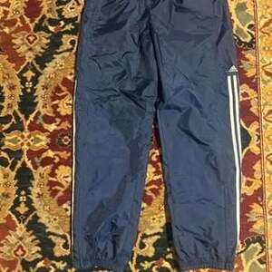 Vintage Y2K Adidas Navy Blue Track Pants with Drawstring Waist, Adult Medium